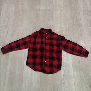 SHEIN Red and Black Plaid Button Down Shirt